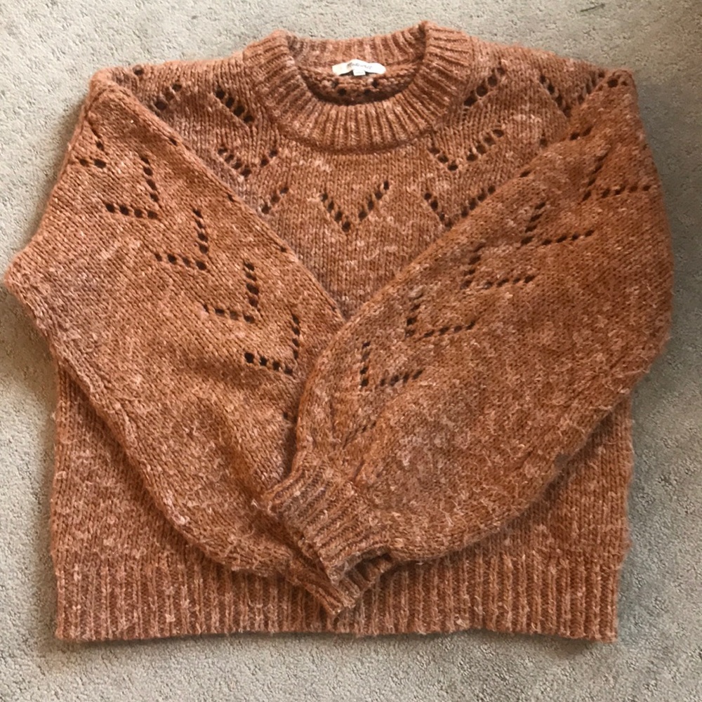 Madewell women’s Pointelle bubble sleeve pullover sweater size Small.